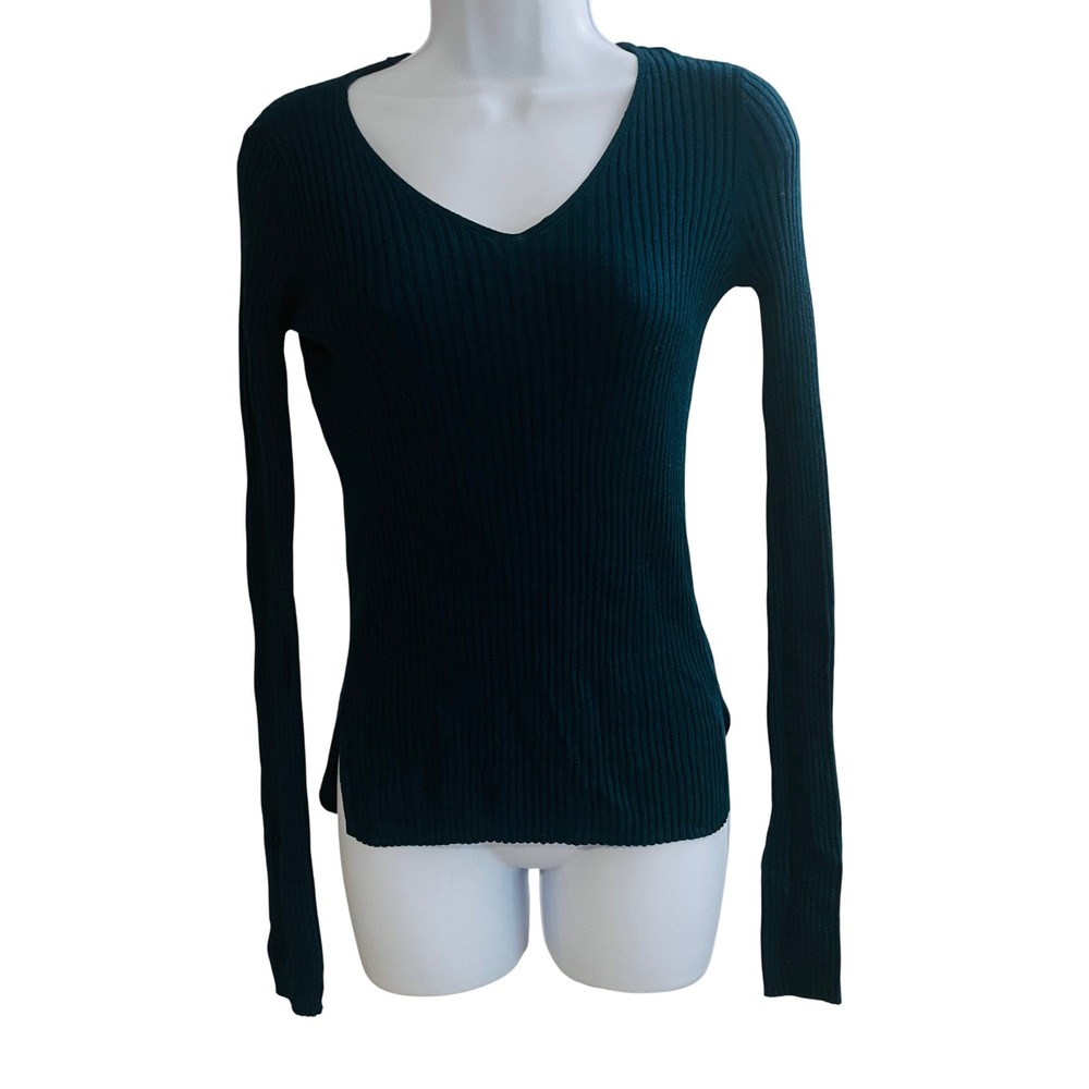 Womens Y2K Fairy Ribbed Knit V Neck Long Sleeve Sweater Small Layering Basic